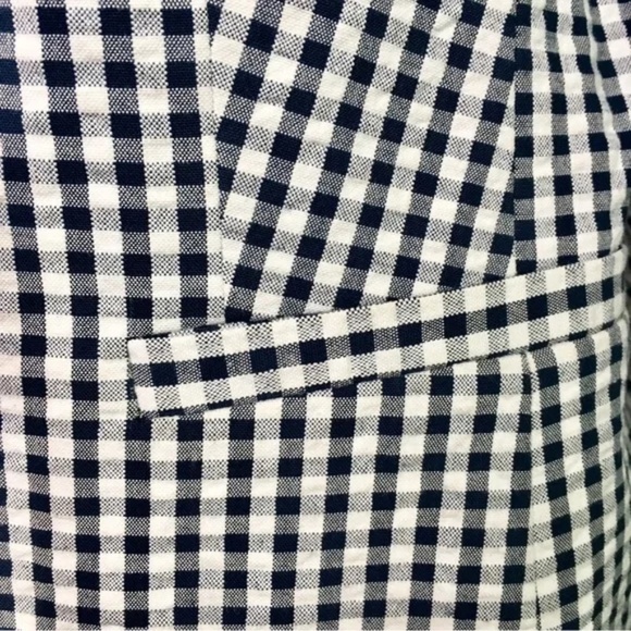 The Limited | Navy Gingham Check Seersucker Blazer Jacket, Large - Picture 4 of 7